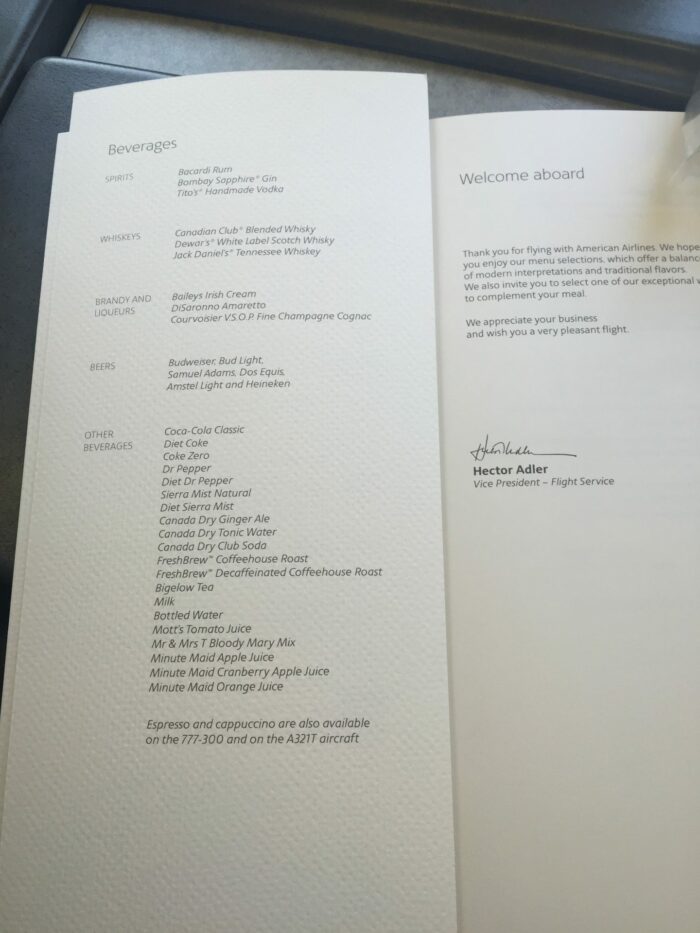 american airlines first class drink menu 700x933