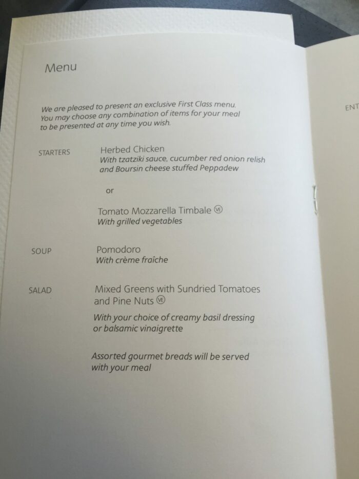 american airlines first class lunch menu 700x933
