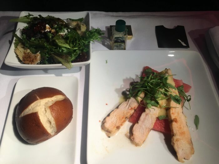 american airlines business class boeing 777 300er los angeles lax to london heathrow lhr appetizer 700x525