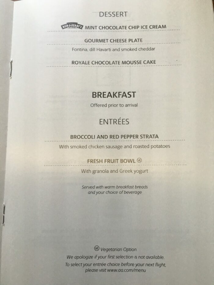 american airlines business class boeing 777 300er los angeles lax to london heathrow lhr breakfast menu 700x933