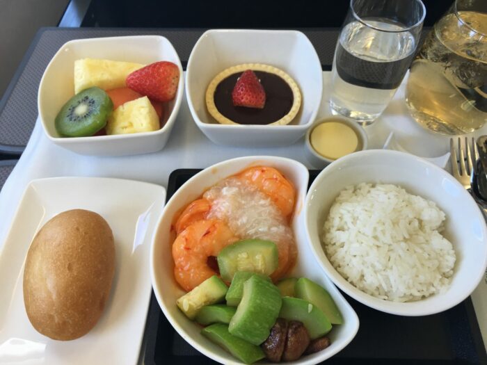 cathay pacific business class airbus a330 300 hong kong to osaka via taipei lunch 700x525