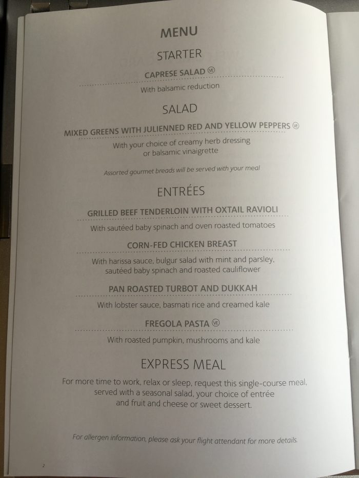 american airlines business class boeing 767 dusseldorf dus to chicago ord lunch menu 700x933
