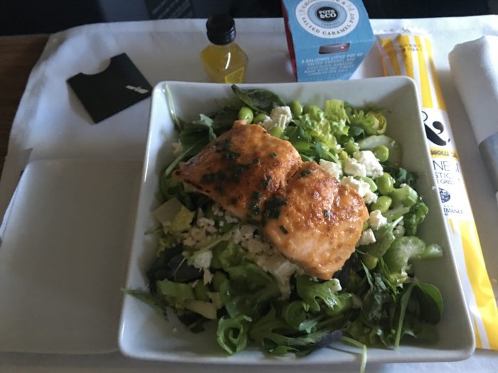 american airlines business class boeing 767 dusseldorf dus to chicago ord salmon salad 700x525