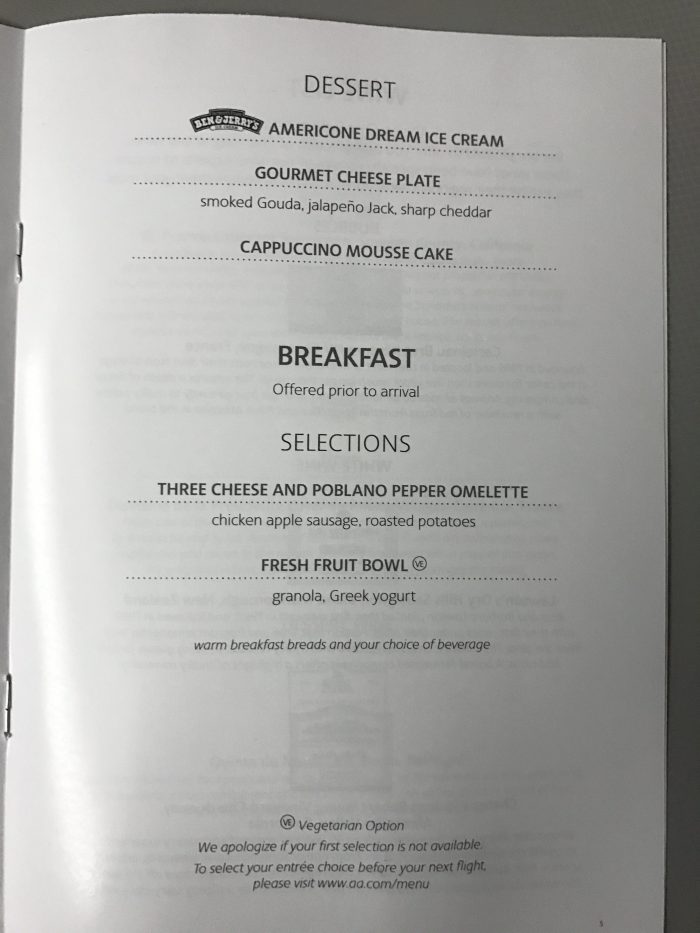 american airlines business class boeing 777 200 los angeles to london heathrow breakfast menu 700x933