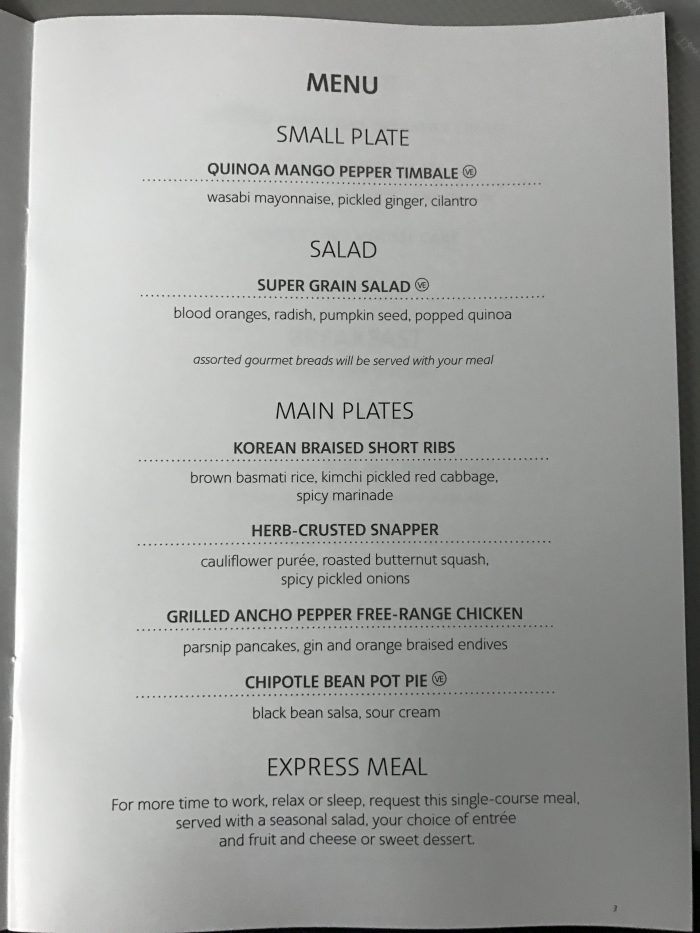 american airlines business class boeing 777 200 los angeles to london heathrow dinner menu 700x933