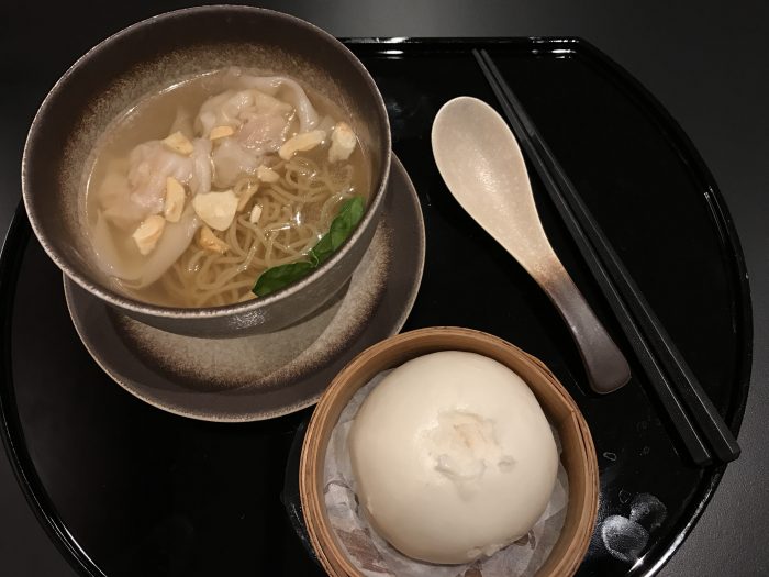 cathay pacific business class lounge london heathrow noodle soup steamed bun 700x525