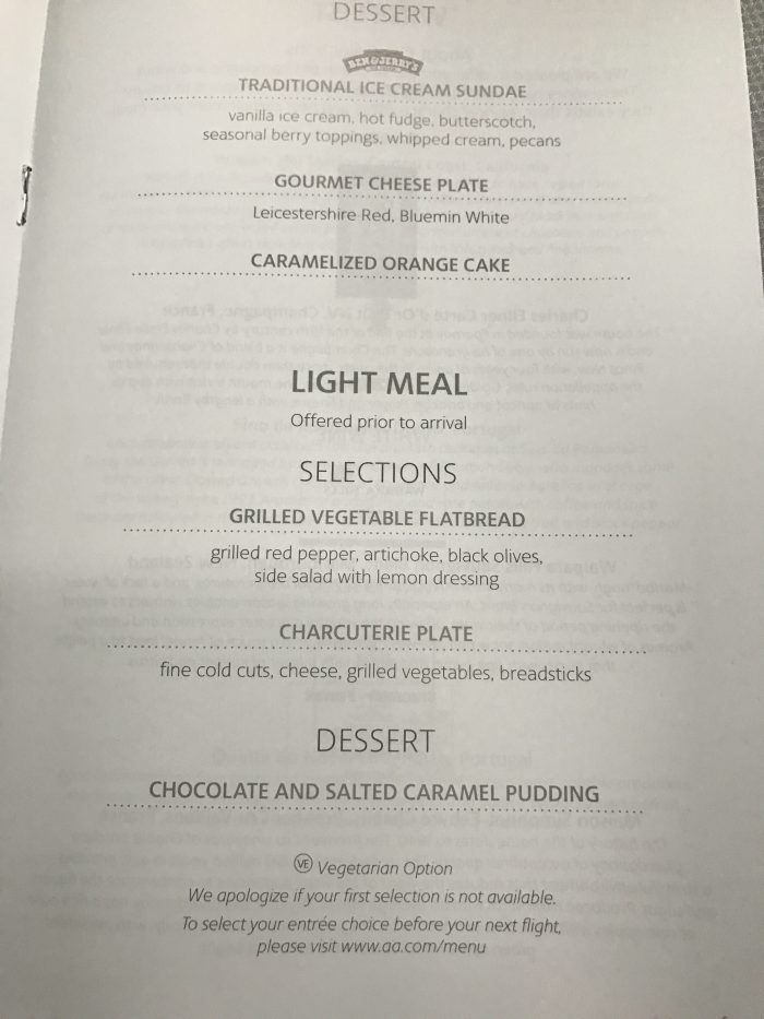 american airlines business class boeing 777 200 london heathrow lhr to los angeles lax light meal menu 700x933