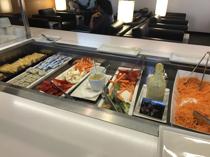 swiss business class lounge geneva airport vegetables salads 700x525