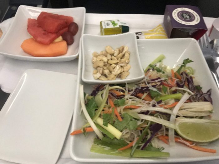 american airlines business class airbus a330 london heathrow lhr to philadelphia phl thai noodle salad snack 700x525