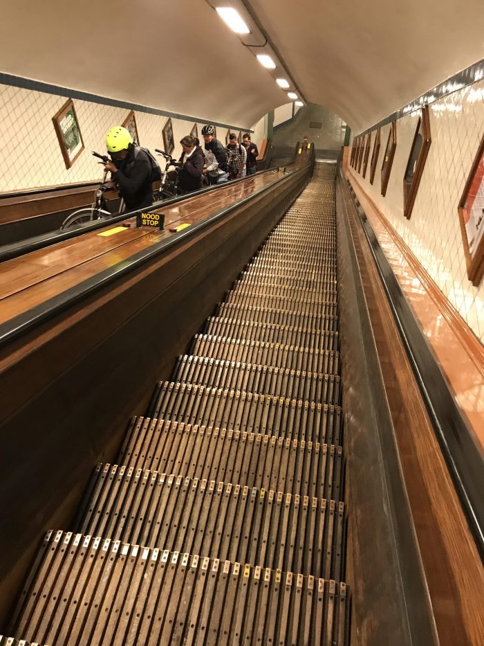 wooden escalator bicycles underpass 700x933