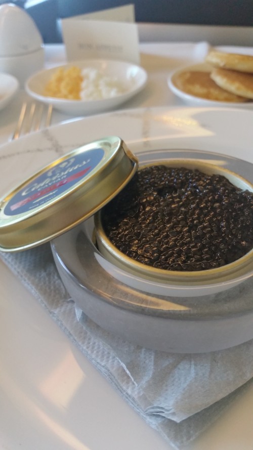cathay pacific first class caviar 500x889 - Cathay Pacific First Class 777-300ER Frankfurt FRA to Hong Kong HKG Review