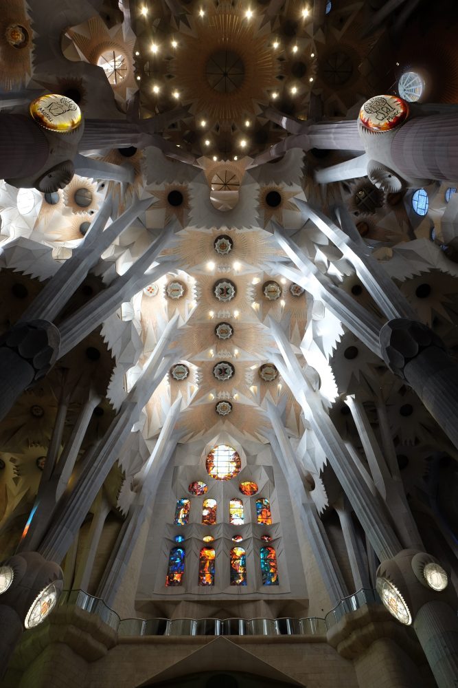 sagrada familia ceiling 667x1000 - A visit to the Sagrada Familia in Barcelona, Spain