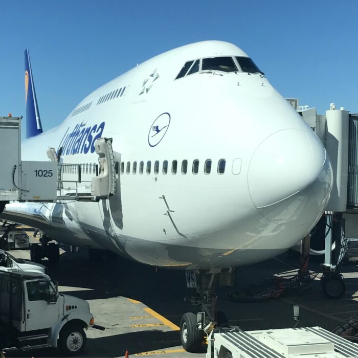 lufthansa boeing 747 400 nose 700x700 - Lufthansa Business Class Boeing 747-400 Denver DEN to Frankfurt FRA review