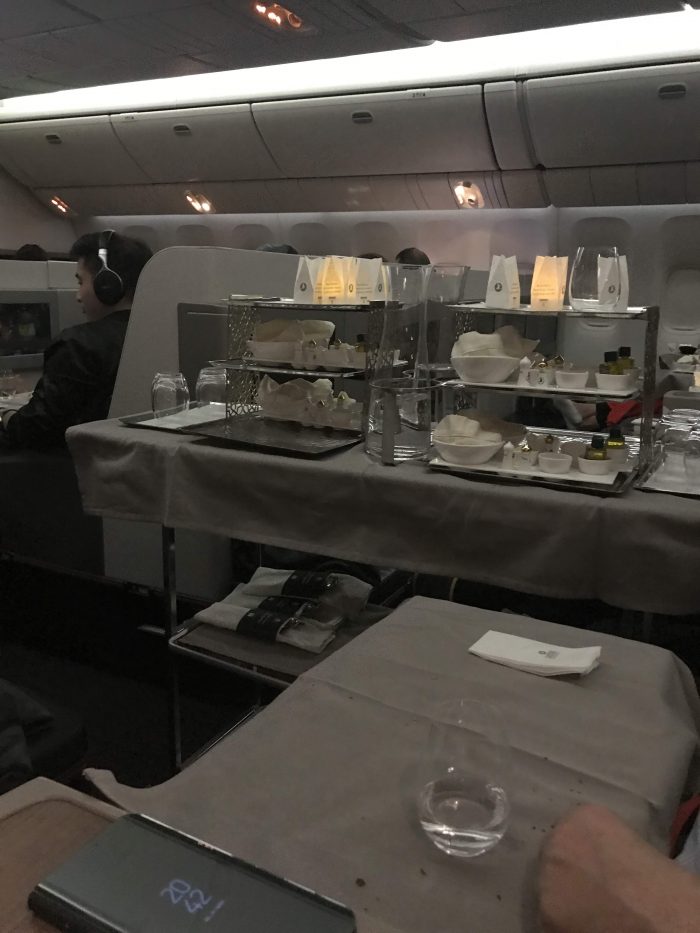turkish airlines business class boeing 777 300er san francisco sfo istanbul ist condiment cart 700x933 - Turkish Airlines Business Class Boeing 777-300ER San Francisco SFO to Istanbul IST review