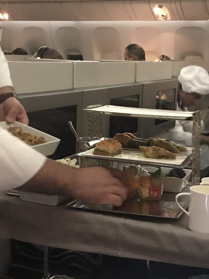 turkish airlines business class boeing 777 300er san francisco sfo istanbul ist dessert cart 700x933 - Turkish Airlines Business Class Boeing 777-300ER San Francisco SFO to Istanbul IST review
