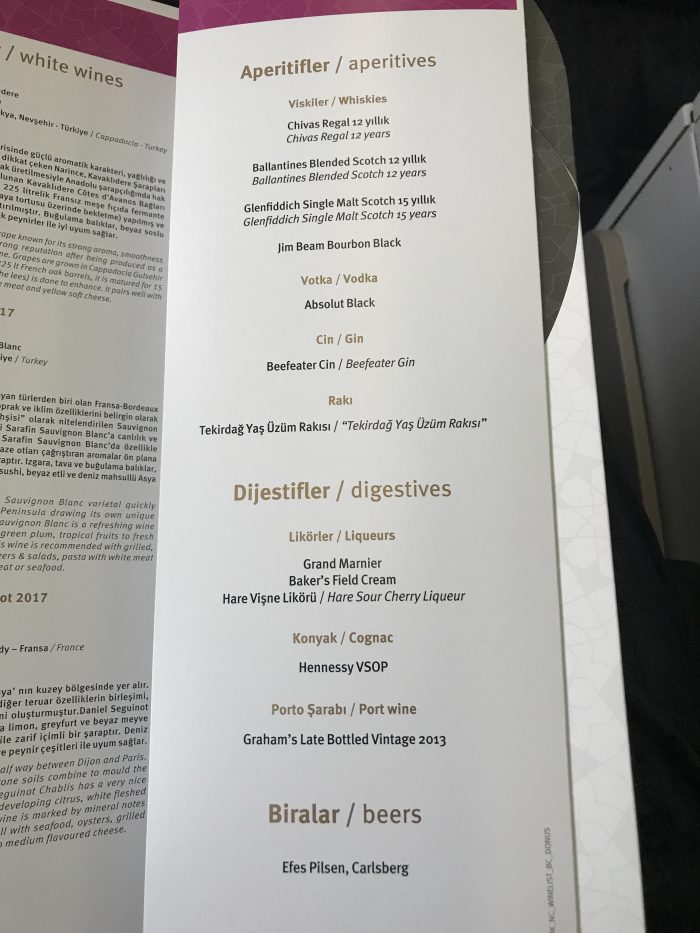 turkish airlines business class boeing 777 300er san francisco sfo istanbul ist drinks menu 700x933 - Turkish Airlines Business Class Boeing 777-300ER San Francisco SFO to Istanbul IST review