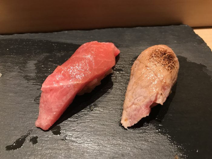 manten sushi marunouchi omakase otoro tuna 700x525 - Eating omakase at Manten Sushi Marunouchi in Tokyo, Japan