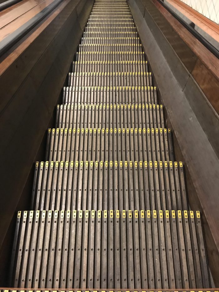 wooden escalator 700x933 - A visit to St. Anna's Tunnel in Antwerp, Belgium