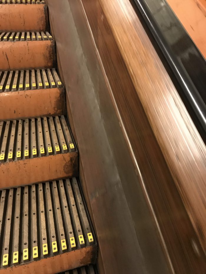wooden escalator antwerp 700x933 - A visit to St. Anna's Tunnel in Antwerp, Belgium
