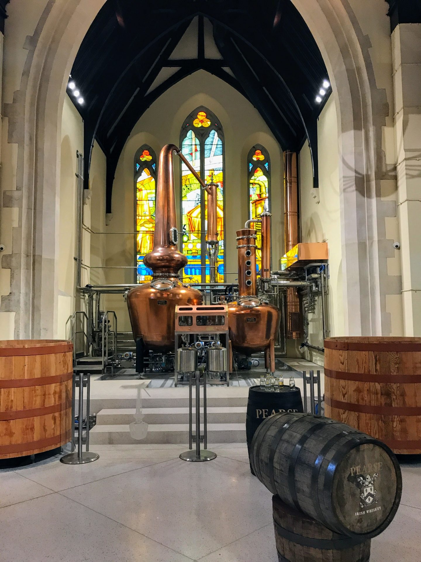 pearse lyons distillery copper pot stills stained glass windows - Pearse Lyons Distillery Tour & Tasting in Dublin, Ireland