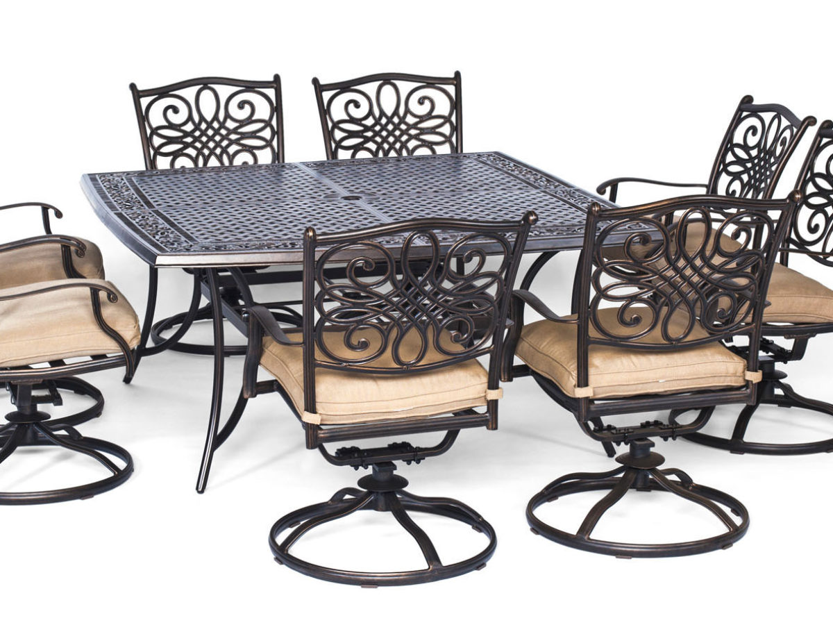 Hanover Traditions Natural Oat Bronze 9 Piece Outdoor Dining Patio Set