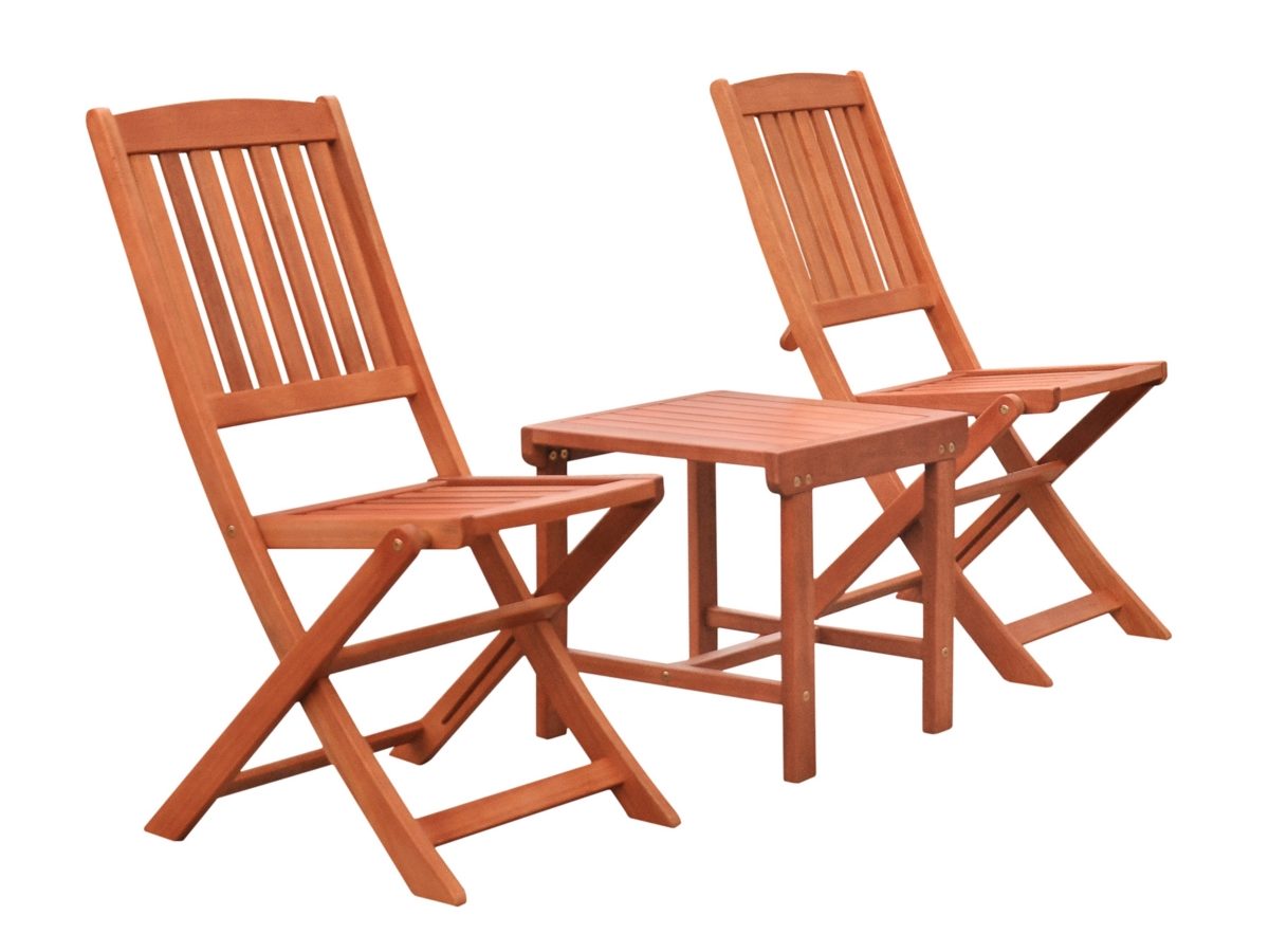 Vifah Malibu Outdoor Patio 3-Piece Wood Dining Set with Folding Chair 