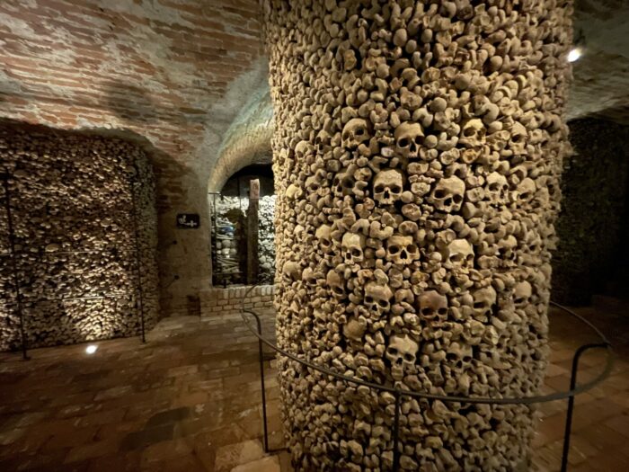 brno ossuary st james bones stacked 700x525 - Brno Ossuary at St. James Church